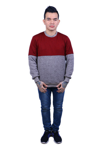 BLP-OG107/SWEATER-I-KORODY-KOMB-MAROONGREY-M