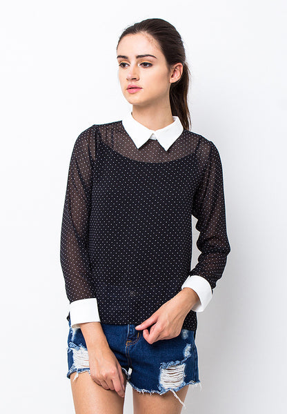 BLP-PB004/BLOUSE-R-MEGAN-POLKA-BLACK-F