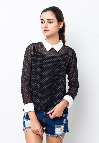 BLP-PB004/BLOUSE-R-MEGAN-POLKA-BLACK-F