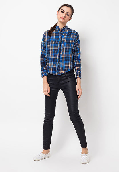 BLP-QC005/SHIRT-LS-R-ELIZA-SQUA-BLACKBLUE-F