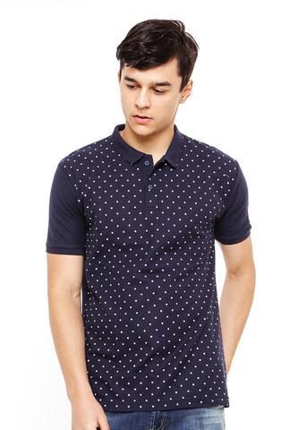END-OG018/POLOSHIRT-E5-POLKA-FP-NAVYBLUE-M