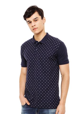 END-OG018/POLOSHIRT-E5-POLKA-FP-NAVYBLUE-M